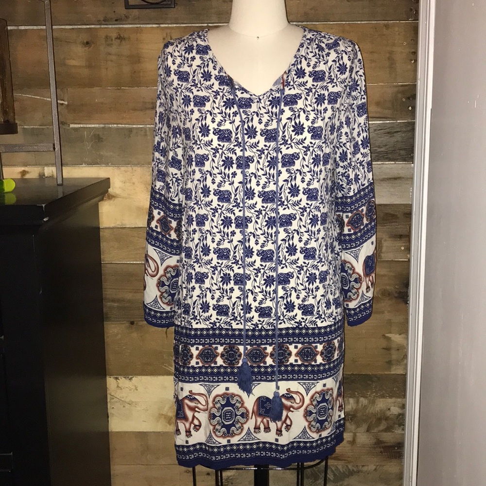 🤩Elephant Blue/White Boho Dress🙌🏻🥂